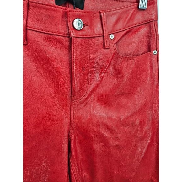 New RtA Remi Red Leather Pants Womens 26 Shiny Cherry Straight Leg - Picture 8 of 8